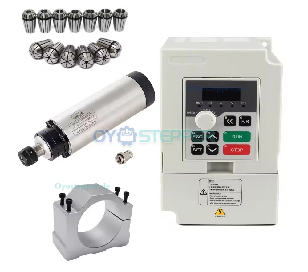 Luftgek&uuml;hltes CNC HF- Fr&auml;sspindel-Set 2,2kW &Oslash;80mm ER20 24000U/min mit 2,2kW Frequenzumrichter